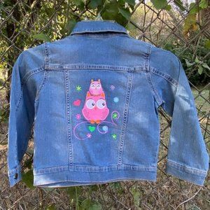 Carter's Girl's SZ 6 Denim Jean Jacket Custom Embroidered Pink Owls Barbie